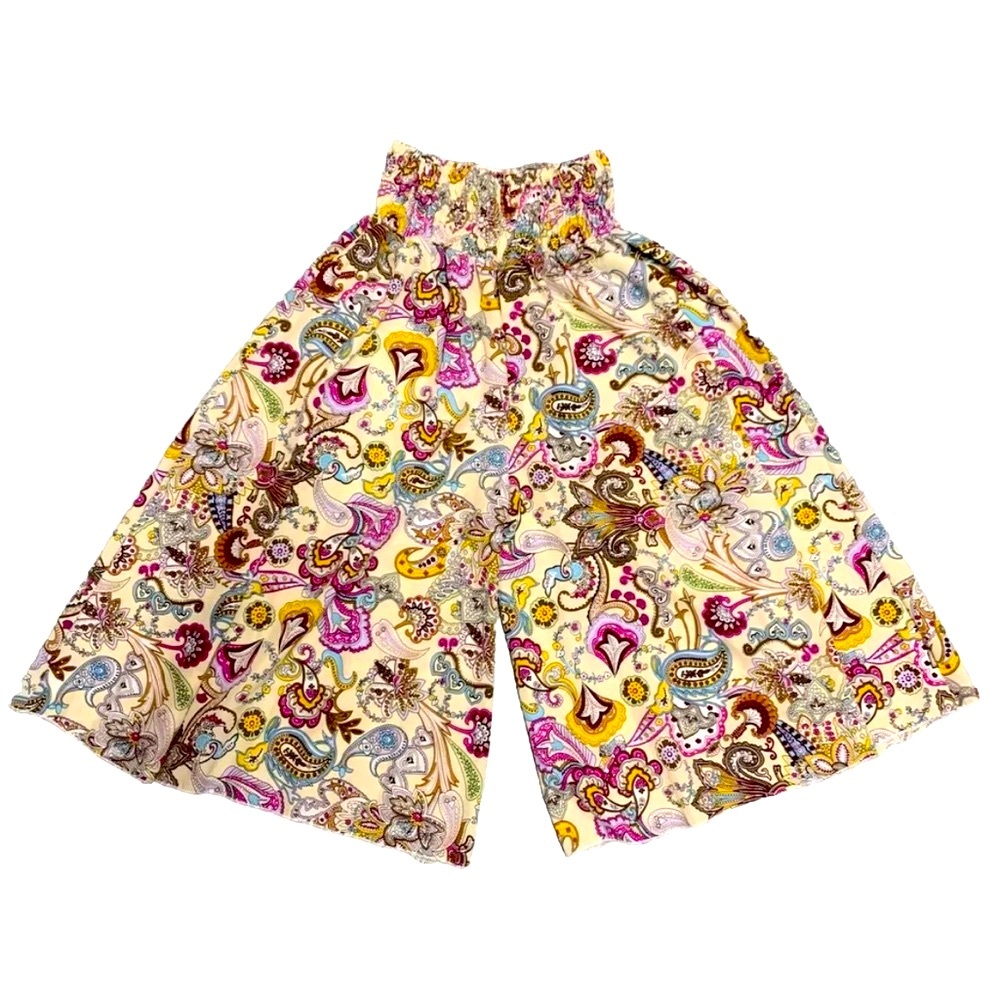 H&Z Fashion Palazzo Pants Women’s Pull On Cream & Pink Paisley Size Medium